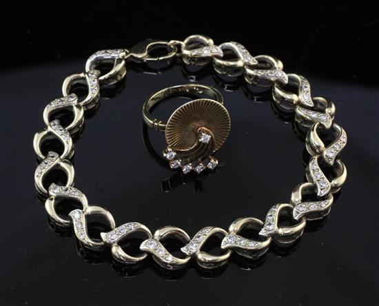 9ct gold diamond ring & 9ct gold and diamond bracelet